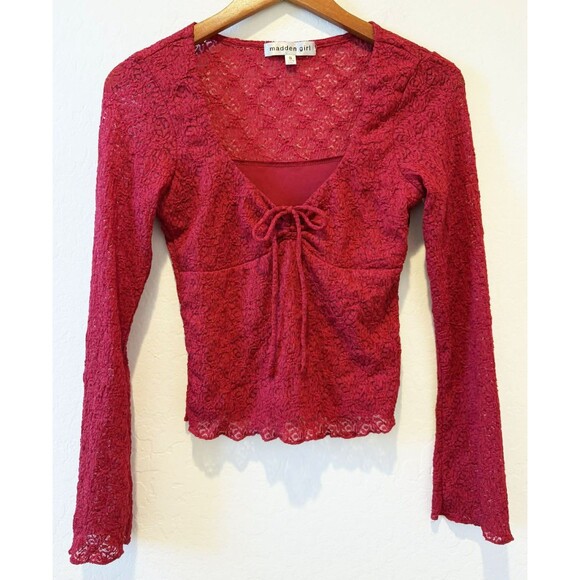 MADDEN Girl Vintage Y2K Women's Red Lace Babydoll Sweetheart Top sz. Small - Picture 3 of 8
